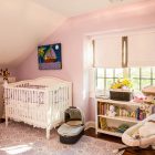 Pinkish Themed Nursery Nice Pinkish Themed Attic Baby Nursery Interior Involving White Painted Baby Girl Crib Bedding And Bookcase Kids Room Stunning Baby Girl Crib Bedding Designed In Magenta Color Interior