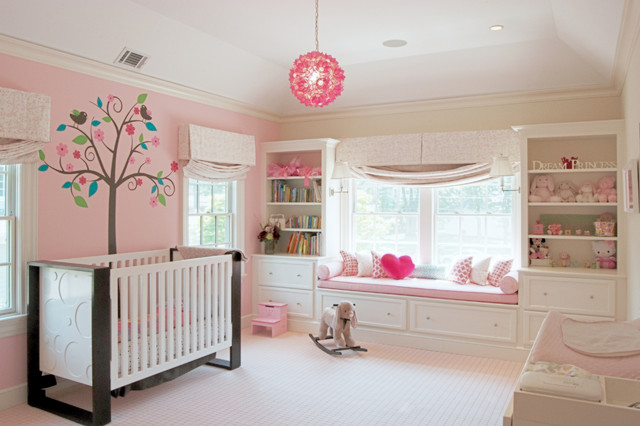 Pink Baby With Ordinary Pink Baby Nursery Idea With Brown And White Crib Completed With Built In Open Storage And Bench Kids Room Lavish White Crib Designed In Contemporary Style For Main Furniture