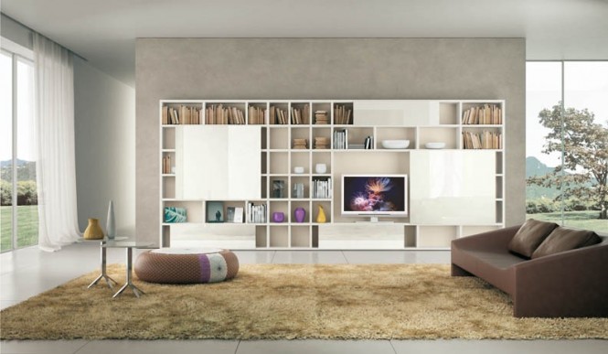 Shelves Ivory Used Perfect Shelves Ivory Furniture Design Used Modern Decoration And Brown Leather Sofa Furniture In Small Shaped Living Room  Adorable Modern Living Room For Stylish Young People Mansion