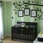 Nursery Decor Decorated Refreshing Nursery Decor Ideas Interior Decorated With Striped Wall With Black Tree Decal To Match The Dark Crib Decoration Lovely Nursery Decor Ideas With Secured Bedroom Appliances