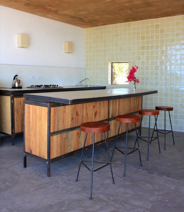 Look Of Bar Rustic Look Of Vintage Kitchen Bar Decorated With Pink Flower Arrangement In Amazing Kitchen Of Dazzling Santos Building Dream Homes  Stunning Holiday Home With Exquisite Concrete Pools