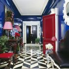 Details In Tone Sensational Details In The Jewel Tone Entryway With Blue Wall And Wooden Table Under The White Ceiling Decoration Shining Room Painting Ideas With Jewel Vibrant Colors