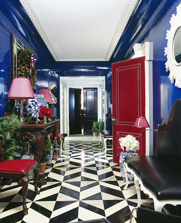 Details In Tone Sensational Details In The Jewel Tone Entryway With Blue Wall And Wooden Table Under The White Ceiling Decoration  Shining Room Painting Ideas With Jewel Vibrant Colors