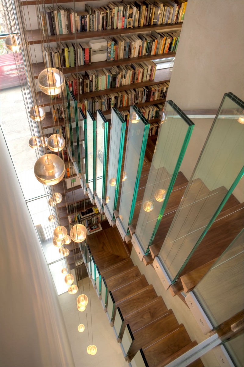 Wooden Bookshelves Staircase Sensational Wooden Bookshelves And Wooden Staircase Inside The Urban House NYC With White Wall And Bubble Lamps Architecture Elegant Townhouse Designed Into A Contemporary Urban Home Style