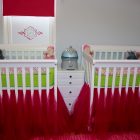 Red Net On Sexy Red Net Skirt Attached On Bottom Part Of White Mini Cribs Combined With Light Green And Pink Accent Kids Room Minimalist Mini Cribs In Various Room Designs