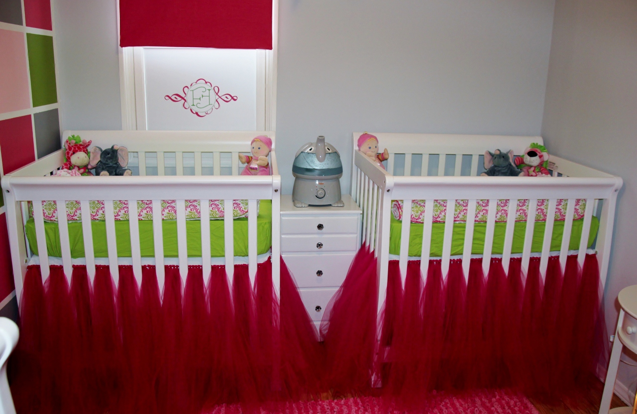 Red Net On Sexy Red Net Skirt Attached On Bottom Part Of White Mini Cribs Combined With Light Green And Pink Accent Kids Room  Minimalist Mini Cribs In Various Room Designs