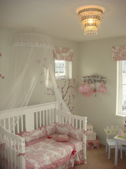 Chic Baby Nursery Shabby Chic Baby Girl Themed Nursery Idea With Pink And White Patterned Linen On Baby Crib Sets With Canopy Kids Room Classy Baby Crib Sets For Contemporary And Eclectic Interior Design