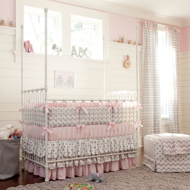 Chic White Themed Shabby Chic White And Pink Themed Nursery Idea With Four Post Baby Girl Crib Bedding Idea With Pink Cover Kids Room Stunning Baby Girl Crib Bedding Designed In Magenta Color Interior