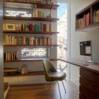 Home Office The Simple Home Office Space Of The Urban House NYC With Wooden Desk And Wooden Bookshelves Near Green Chair Architecture Elegant Townhouse Designed Into A Contemporary Urban Home Style