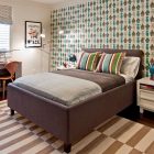 Teen Boys Patterned Simple Teen Boys Bedroom With Patterned Wallpaper And Bed Coverings Near The Grey Desk And Wooden Chair Kids Room Fantastic Kids Room Decoration That Make Imaginations Come True