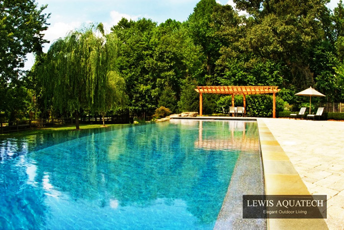 Wooden Pergola Floor Simple Wooden Pergola And Stone Floor Beside The Long Blue Infinity Pool Another Fine Project By Lewis Aquatech Dream Homes Magnificent Outdoor Swimming Pool With Sensational Backyard And Patio