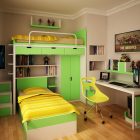 Green Kids Boys Small Green Kids Room For Boys Featured With Bunk Bed Involving Drawer Stairs Desk And Swivel Chair In Yellow Kids Room Creative Kids Playroom Design Ideas In Beautiful Themes