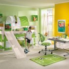 Green Kids Boys Sporty Green Kids Room For Boys Displaying Football Theme Painted In Green And Yellow With White Bunk Bed Kids Room Creative Kids Playroom Design Ideas In Beautiful Themes