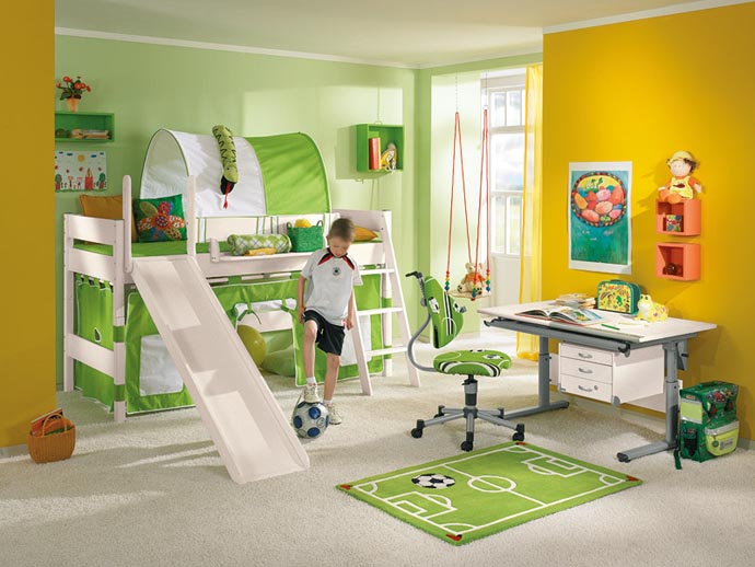 Green Kids Boys Sporty Green Kids Room For Boys Displaying Football Theme Painted In Green And Yellow With White Bunk Bed Kids Room Creative Kids Playroom Design Ideas In Beautiful Themes