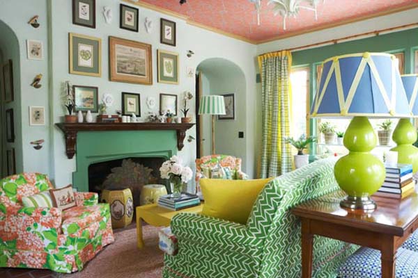 Living Room Green Stunning Living Room Style With Green Theme Interior And Full Of Painting Decoration For Wonderful Interior Look Living Room Vibrant Living Room Decoration With Colorful Furniture