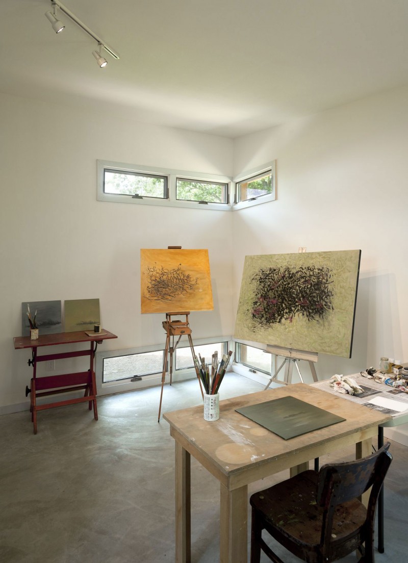 White Painted With Stunning White Painted Wall Coupled With Painting Units Completed Table And Chairs On Gray Floor Inside Ridge House Dream Homes  Simple Modern Wood House In Comfortable Atmosphere