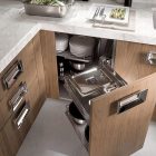 Base Wooden Canaletto Stylish Base Wooden Barrique Bleached Canaletto Walnut Furniture Displaying Stainless Steel Racks Installed Inside Kitchens Elegant Kitchen Furniture With Some Wooden Materials