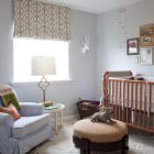 Light Grey Boy Stylish Light Grey Painted Baby Boy Nursery Enhanced With Orange Colored Boy Crib Bedding With Ottoman Kids Room Vivacious Boys Crib Bedding Sets Applied In Modern Vintage Interior