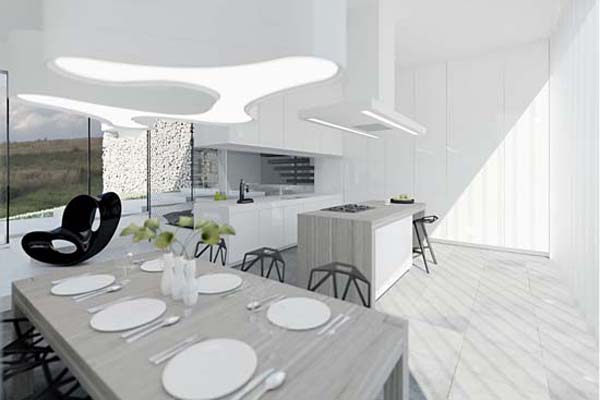 White Dining Wooden Surprising White Dining Ware On Wooden Dining Table Installed Beside Kitchen Island Of Single Family House In Garby Kitchens Stunning Holiday Home For Single Family Residence In Poland