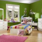 Green Kids Girls Sweet Green Kids Room For Girls Integrating Pink Accent On The Rug Set Diagonally As The Bedding With Shelves Kids Room Creative Kids Playroom Design Ideas In Beautiful Themes