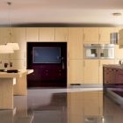 Kitchen With On Terrific Kitchen With Flat Screen TV On Red Center Wall Between Cabinets Beside Wooden Dining Table With Pendant And Chair Kitchens Various French Kitchen Styles In Pretty Layout