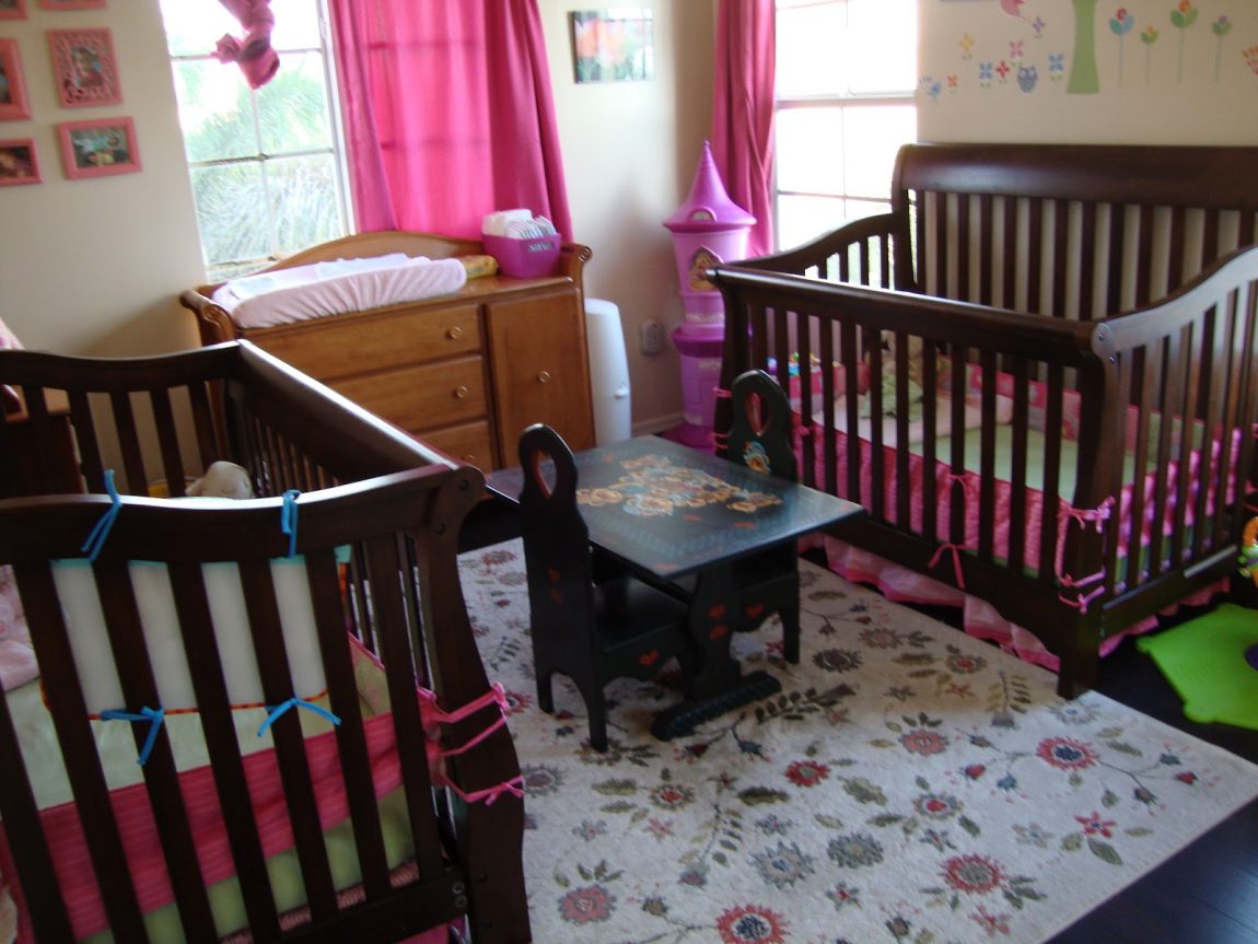 Baby Room Involving Traditional Baby Room For Twins Involving Dark Brown Wooden Mini Cribs Coupled With Mini Chatting Table Set Furniture Minimalist Mini Cribs In Various Room Designs