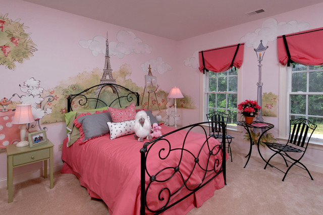 French Styled For Traditional French Styled Cool Rooms For Girls Displaying Eiffel Drawn On Center Wall Completed With Greenery Bedroom  30 Creative And Colorful Teenage Bedroom Ideas For Beautiful Girls