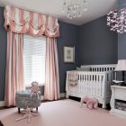 Dark Grey Nursery Transitional Dark Grey Painted Baby Nursery At Home Involving White And Pink Striped Curtain To Hit White Crib Kids Room Lavish White Crib Designed In Contemporary Style For Main Furniture