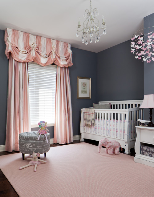 Dark Grey Nursery Transitional Dark Grey Painted Baby Nursery At Home Involving White And Pink Striped Curtain To Hit White Crib Kids Room Lavish White Crib Designed In Contemporary Style For Main Furniture