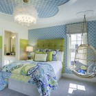 Floral Themed For Transitional Floral Themed Cool Rooms For Girls Idea Involving Green And Blue Tufted Bed And Hanging Chair Bedroom 30 Creative And Colorful Teenage Bedroom Ideas For Beautiful Girls