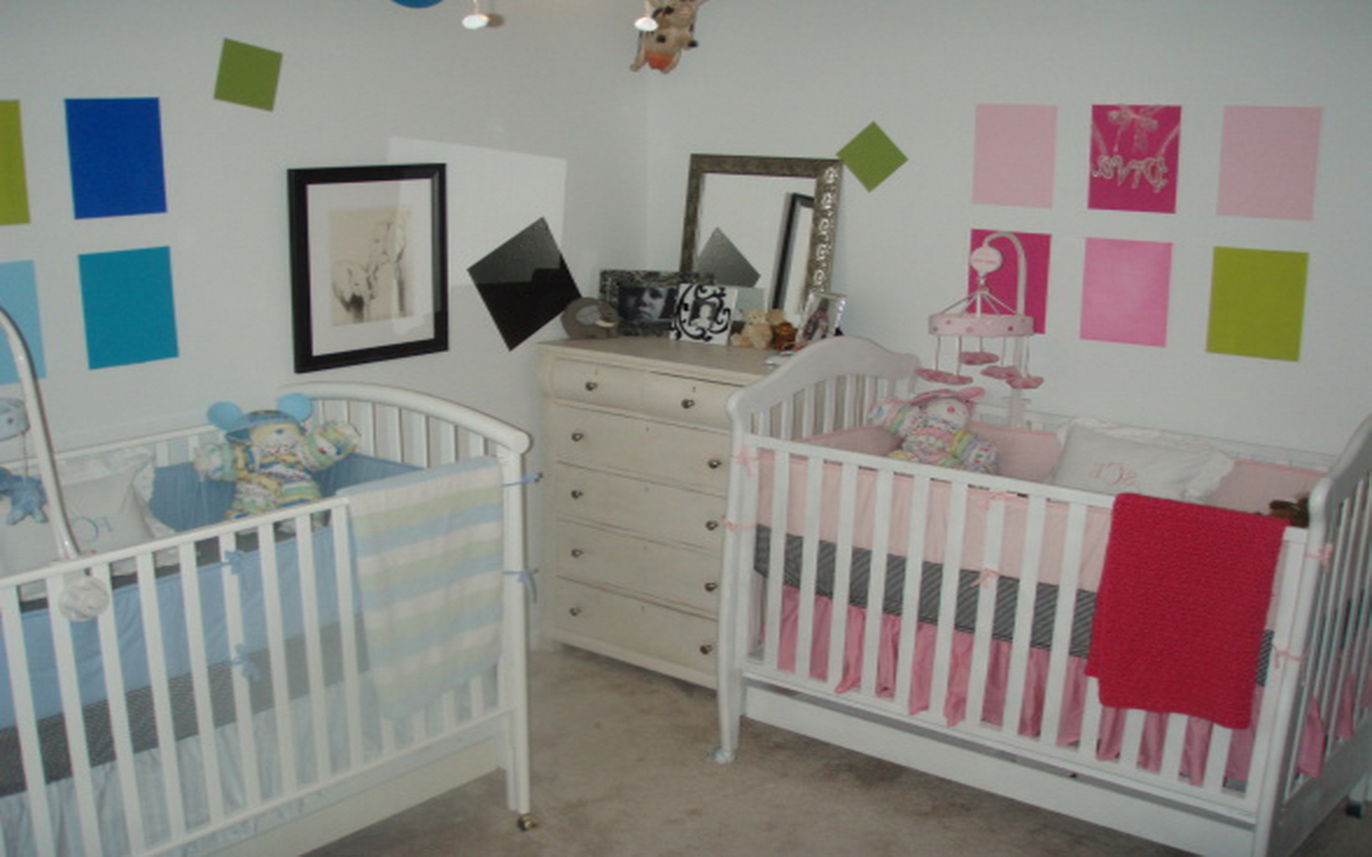 Baby Girl Nursery Trendy Baby Girl And Boy Nursery Idea Involving White Painted Best Baby Cribs With Dresser And Wall Arts Kids Room Marvelous Best Baby Cribs Designed In Twins Model For Small Room