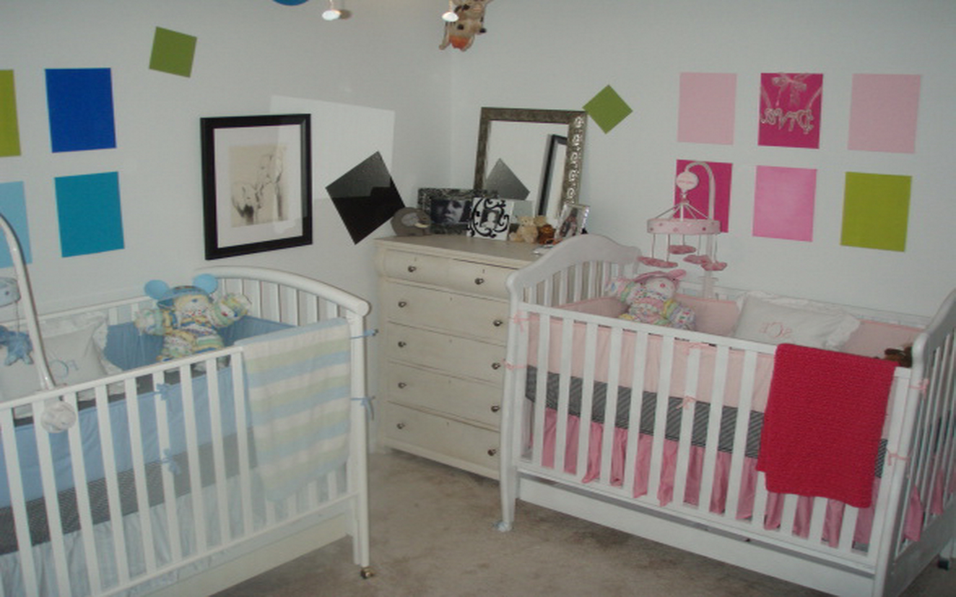 Baby Girl Nursery Trendy Baby Girl And Boy Nursery Idea Involving White Painted Best Baby Cribs With Dresser And Wall Arts Kids Room  Marvelous Best Baby Cribs Designed In Twins Model For Small Room