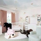 Baby Nursery With Trendy Baby Nursery Interior Decorated With Sky Mural On Ceiling White Crib And Furnishing And Black Doll Kids Room Lavish White Crib Designed In Contemporary Style For Main Furniture