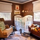Bold Brown Decor Warm Bold Brown Themed Nursery Decor Ideas Furnished With Toy Rocking Crib White Crib And Brown Wing Chair Decoration Lovely Nursery Decor Ideas With Secured Bedroom Appliances