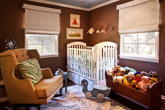 Bold Brown Decor Warm Bold Brown Themed Nursery Decor Ideas Furnished With Toy Rocking Crib White Crib And Brown Wing Chair  Lovely Nursery Decor Ideas With Secured Bedroom Appliances