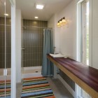 Colorful Rug With Wonderful Colorful Rug In Bathroom With Shower Room Completed Light Gray Drapes On It Inside Ridge House With Wall Lamp Dream Homes Simple Modern Wood House In Comfortable Atmosphere