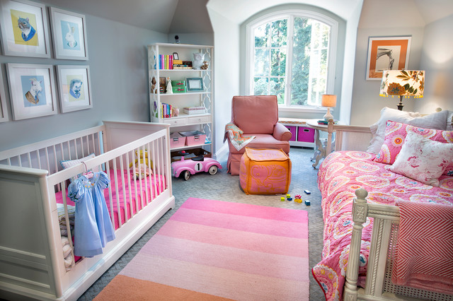 Pink And Of Wonderful Pink And Grey Concept Of Baby Nursery Interior Shown By White Crib Sofa Bed And Lounge With Foot Rest  Lavish White Crib Designed In Contemporary Style For Main Furniture