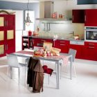 Red White On Wonderful Red White Kitchen Applied On Cabinets Island And Dining Table With Chairs Installed On White Ceramics Tiled Floor Kitchens Various French Kitchen Styles In Pretty Layout