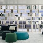 Shelves Open Furniture Wonderful Shelves Open Pockets White Furniture Completed With Green Leather Sofa And Blue Coffee Table In Modern Style Living Room Adorable Modern Living Room For Stylish Young People Mansion