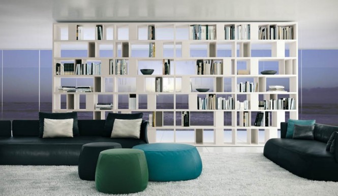 Shelves Open Furniture Wonderful Shelves Open Pockets White Furniture Completed With Green Leather Sofa And Blue Coffee Table In Modern Style  Adorable Modern Living Room For Stylish Young People Mansion