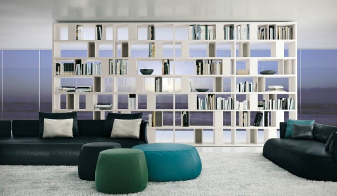 Shelves Open Furniture Wonderful Shelves Open Pockets White Furniture Completed With Green Leather Sofa And Blue Coffee Table In Modern Style Architecture Adorable Modern Living Room For Stylish Young People Mansion