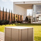 Cream Striped And Amazing Cream Striped Outdoor Lamp And Brick Wall In Casa Villa De Loreto Residence On The Wooden Striped Floor Dream Homes Spacious Modern Concrete House With Steel Frame And Glass Elements