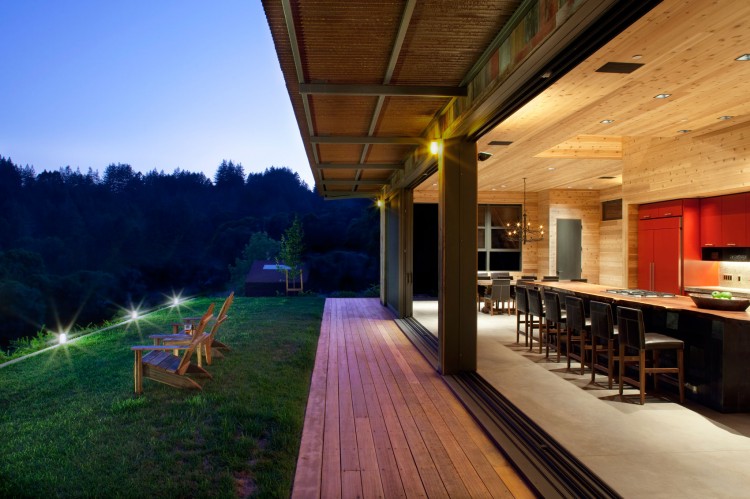 Night View Hill Amazing Night View Of Green Hill From Aptos Retreat Deck And Landscaping Area Brightened By Ground Lamps Dream Homes Elegant Modern Family Retreat With Cozy Red Kitchen Colors