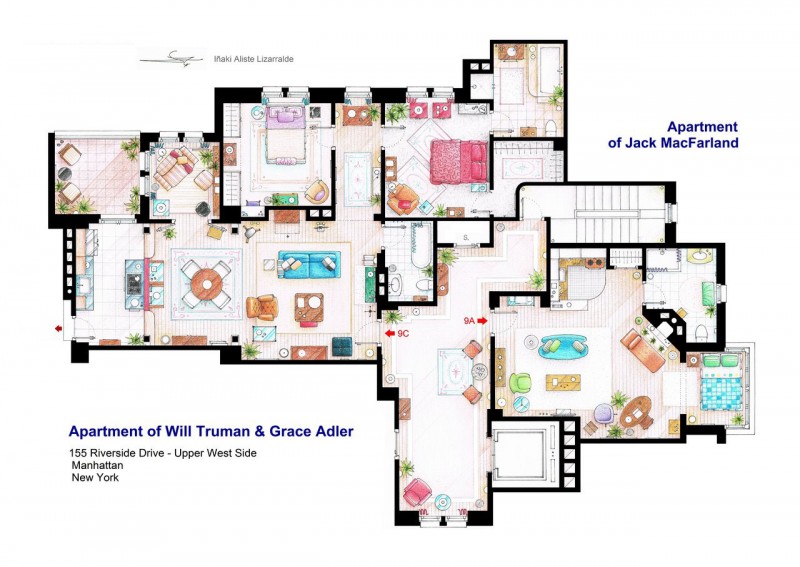 Apartments Using Floor Amusing Apartments Using TV Home Floor Plans With Modular Dining Table Installed Beside Family Rooms On Light Wall Decoration Imaginative Floor Plans Of Television Serial Movie House