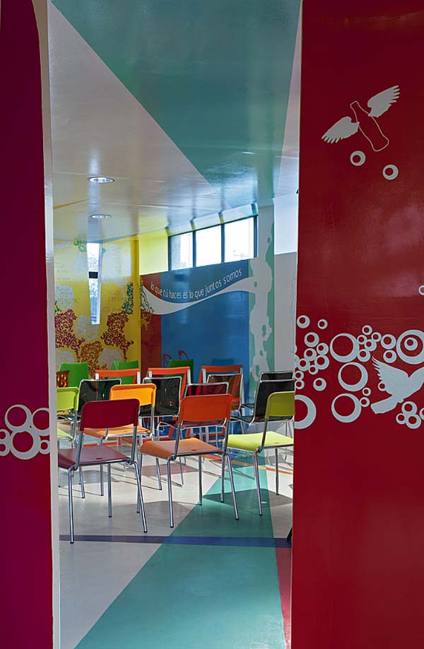 Colorful Chairs Floor Appealing Colorful Chairs On Glossy Floor Inside Espacio C Mixcoac By ROW Studio Beautified With White Colored Wall Art Decoration Vibrant Modern Interior Decoration For Wonderful Training Center