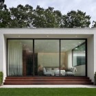 Wooden Glass White Appealing Wooden Glass Windows In White Painted Wall And Dark Gold Stairs In Front Of It Installed In New Canaan Residence Dream Homes Charming Modern House With Beautiful Courtyard And Structures