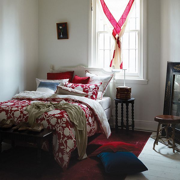 Bedroom Design Comfy Astonishing Bedroom Design Of Classic Aura Comfy Bed Linen Bedroom With Several Bright Pillows And Red Blanket Which Has Flower Ornament Bedroom  Beautiful Bed Linens From The Adorable Aura Bedroom Themes