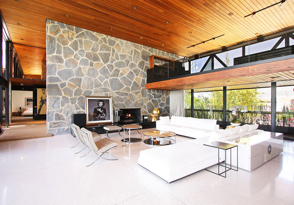 Living Room Beverly Astonishing Living Room Design In Beverly Hills Mansion With White Colored Sectional Sofa And Bright Stone Wall Architecture Stunning Beverly Hills House With Modern Interior Decorating Ideas