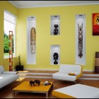 Living Room Wall Astonishing Living Room With African Wall Arts Decorated With Modern White Sofas And White Venetian Blinds On The Windows Living Room Astonishing Modern Living Room Design With Glass Wall Decorations