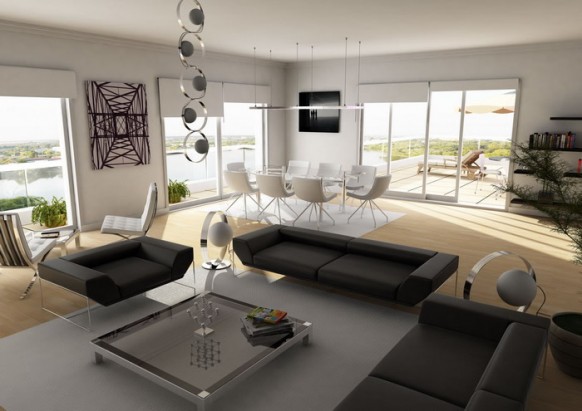 Penthouse With Room Astounding Penthouse With Spacious Living Room Designed By Sedatdurucan Furnished With Modern Black Sofas And White Chairs Living Room  Artistic Living Room Design For Stylish Modern Home Interiors